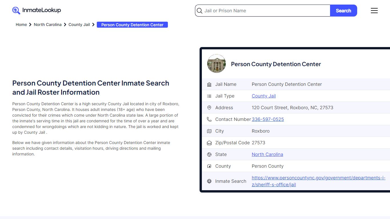 Person County Detention Center Inmate Search, Jail Roster, Bookings ...